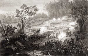 Slaget ved Pittsburg Landing, graveret af H. B. Hall, 1862 af American School