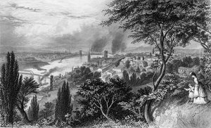The City of Cincinnati, Ohio, fra Picturesque America bind II, trykt New York 1872 af American School