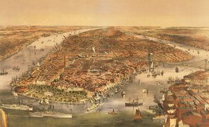 The City of New York, pub. af Currier og Ives, 1870 af American School