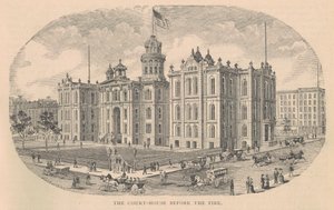 The Court-House before the Fire, trykt af Moss Engraving Co., New York, illustration fra History of Chicago vol. 2 af Alfred Theodore Andreas, udgivet 1885 af American School