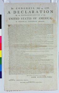 Uafhængighedserklæringen, trykt af Hugh Gaine, 1776 (trykt blæk på papir) af American School