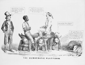 "The Democratic Platform" political cartoon commenting on the Democratic party "s standing on slavery, c.1856dani af American School