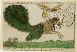 Hornet and Peacock, eller John Bull i nød, 1813 (radering med gravering) af American School