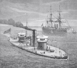 Miantonoma, tvillingtårn pansret monitor lanceret 1863 (litho) af American School