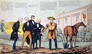 The North Bend Farmer and His Visitors, karikatur udgivet af H.R. Robinson, ca. 1840-42 af American School