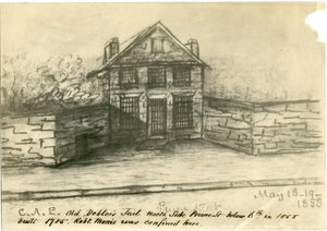 The Old Debtors Jail, Side of Prune St. under 6th, illustration fra Castner Scrapbook, 1858 (photo-litho) af American School