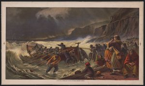 Afgangen, lancering af livsbåden, c.1878 (kromolitograf) af American School