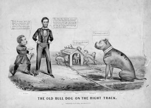 Den gamle tyrehund på rette vej, udgivet af Currier & Ives, New York, 1864