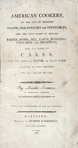 Titelside til American Cookery, skrevet af Amelia Simmons, udgivet af Hudson & Goodwin, 1796 af American School