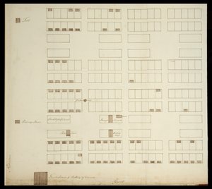 Byplan for Savannah, ca. 1733 (pen og blæk på papir) af American School