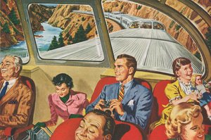 Rejsende, der nyder en futuristisk togtur af American School