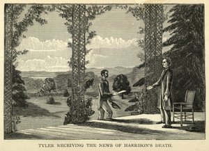 Tyler modtager nyheden om Harrisons død, pub.1888 (gravering) af American School