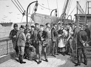 Amerikanske regerings sundhedsofficerer på et emigrantskib, Quarantine Point, New York af American School