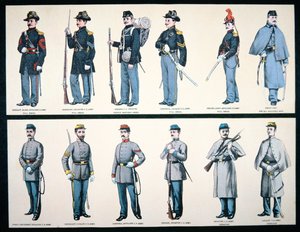 Unions- og konfødererede hæruniformer (farve litho) af American School
