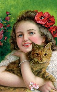 Victoriansk pige med en kat af American School
