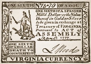 Virginia Currency, svarende til en sjettedel af en spansk dollar, 1777 af American School