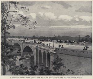 Washington Bridge over Harlem-floden ved One Hundred and Seventy-Second Street (litho) af American School