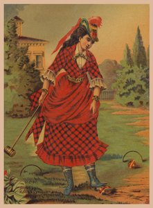 Kvinde spiller kroket (chromolitho) af American School