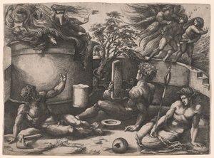 En allegori om uddrivelsen fra Paradis og ofringen af Abel af Amico Aspertini