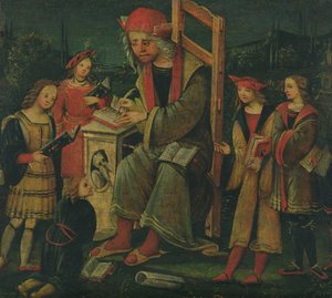 St. Cassian i sin stol, omgivet af sine elever