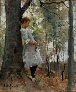 Pige i en løvskov
