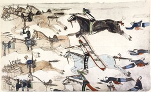 Slaget ved Little Bighorn, Montana, USA, 25-26 juni 1876 c1900 af Amos Bad Heart Buffalo