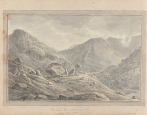 Udsigt i England, Skotland og Wales: Bowder Stone Borrowdale, 30. august 1802 af Amos Green