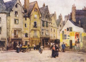 Place Plumereau, Tours (farvelitografi)