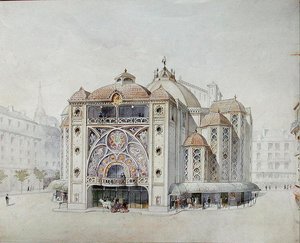 Design til et ideelt teater (akvarel på papir) af Anatole de Baudot