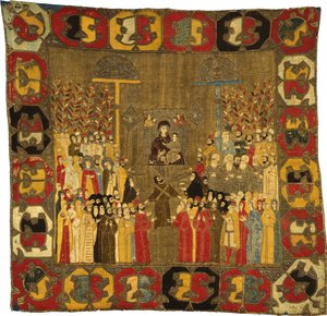 Palmesøndagsprocession i Moskva den 8. april 1498. Zoe Palaiologina med døtre efterladt, Ivan III, Elena af Wallachia, D, 1498