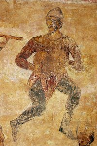 Musikere og akrobater detaljer af Ancient Russian frescos