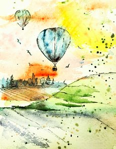 Ballonflyvning i den gyldne time af Anda Bieza