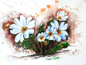 Farvestrålende akvarelblomster af Anda Bieza
