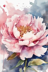 Akvarel af en blomstrende pæon