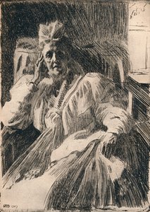En radering af enkedronningen af Sverige, c1909 af Anders Leonard Zorn