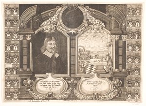 Johan Brockenhuus samt scene med evangelisten Matthæus. Til Ligprædiken af Anders Ottesen