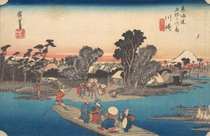 Færge, der krydser Rokugo-floden, ca. 1834., ca. 1834. af Ando Hiroshige