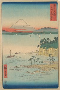 Fuji fra Miura, Sagami Soshu Miura no Kaijo, fra serien Thirty-six Views of Mount ..., 1858. af Ando Hiroshige