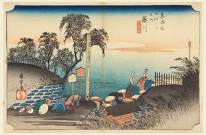 Fujikawa, ah p loa ch of a man, medlem af treoghalvtreds S tachi lyde af te urbane lavere d af Ando Hiroshige
