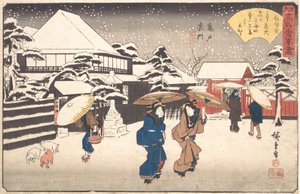 Kameido bagdør Tamaya? 1840. , myg. 1840. af Ando Hiroshige