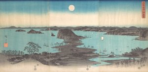 Panorama over de otte udsigter over Kanasawa under en fuldmåne, 1857., 1857. af Ando Hiroshige