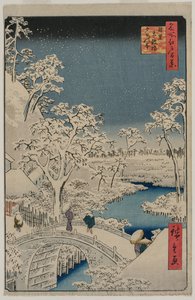 Billede af Twilight ved Drum Bridge i Meguro..., 1857.