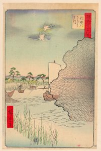 Spredte fyrretræer langs floden (Tone-gawa, Barbara-matsu) Fra serien One Hundred Berømte udsigter over Edo af Ando Hiroshige