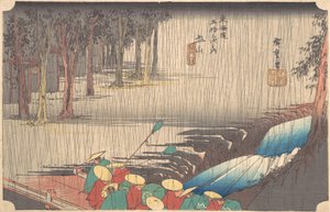 Forårsregn ved Tsuchiyama 50. Station i Tokaido, 1800-tallet. af Ando Hiroshige