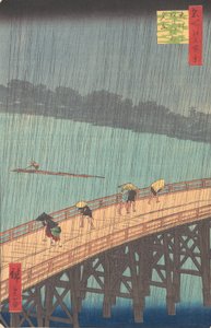 Sudden Shower over Shin-Ohashi Bridge and Atake Ohashi Atake no yudachi, from the series..., 1857. af Ando Hiroshige