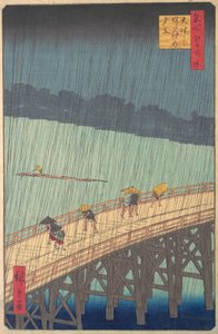 Sudden Shower over Shin-Ohashi Bridge and Atake Ohashi Atake no yudachi, from the series..., 1857. af Ando Hiroshige