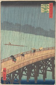 Sudden Shower over Shin-Ohashi Bridge and Atake Ohashi Atake no yudachi, from the series..., 1857. af Ando Hiroshige
