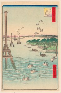 Udsigt over Shiba-kysten (Shibaura no fukei) Fra Series One Hundred Berømte udsigter over Edo af Ando Hiroshige