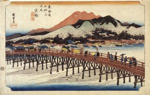 (Figurer, der krydser bro) af Ando or Utagawa Hiroshige