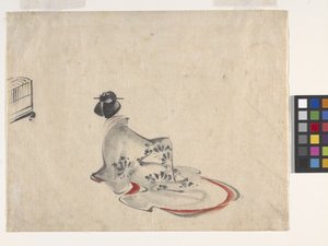 En kvinde bukker (blæk og farve på papir) af Ando or Utagawa Hiroshige
